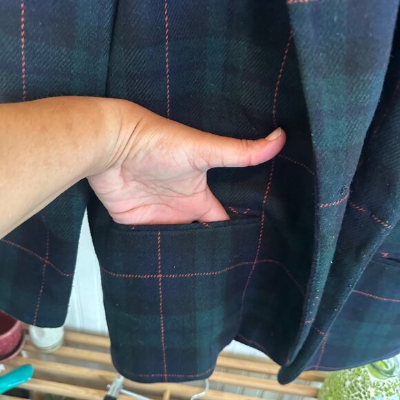 Sag Harbor Petite Green Plaid Blazer Jacket Size 10 Wool Blend Velvet Collar - Picture 6 of 7
